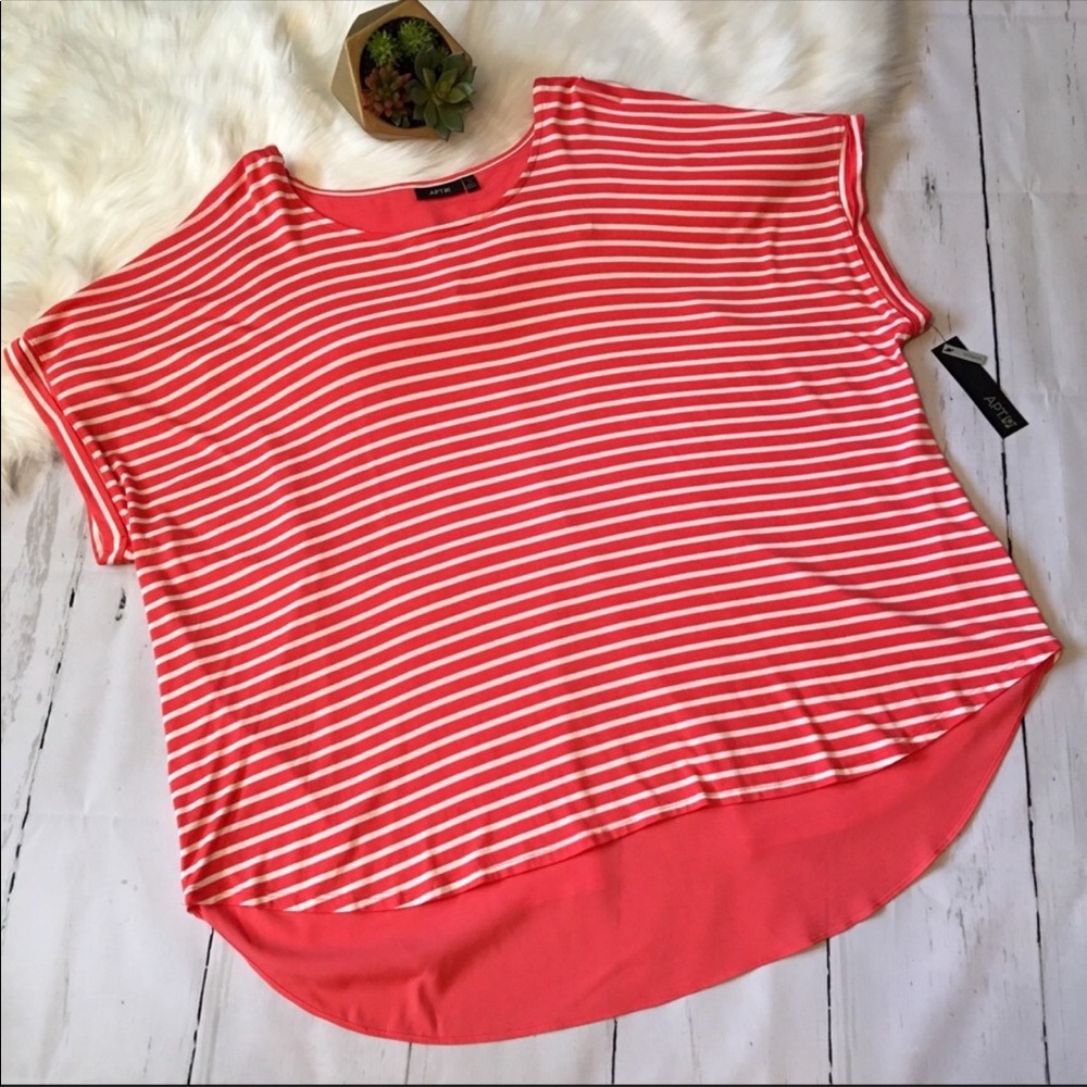 Apt 9 Coral White Stripe Top High Low Layered Tee